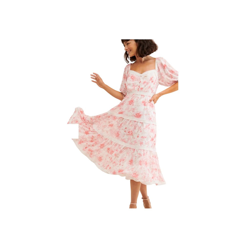 NWT Rachel Parcell Pink Floral Lace Sheer Tiered Maxi Dress Event Coquette Large